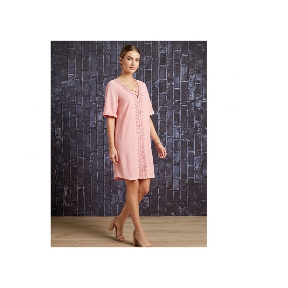 Sequin Hearts Lace Trim Shift Dress Women's XL Crisscross V-Neck Flutter Sleeve